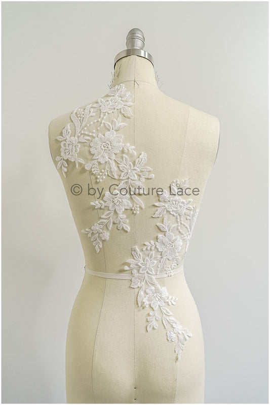 romantische Perlenblüten Spitze Aufnäher/ Baumwollblume Applikation/ Brautkleid Spitzen Applikation/ Brautblumen Applikation// A22-297