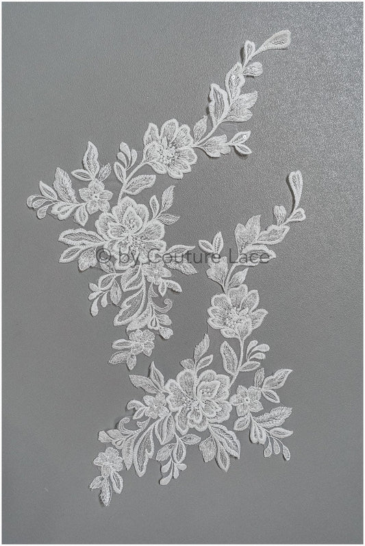 Romantische Perlenblüten Spitze Aufnäher/ Baumwollblume Applikation/ Brautkleid Spitzen Applikation/ Brautblumen Applikation// A22-299