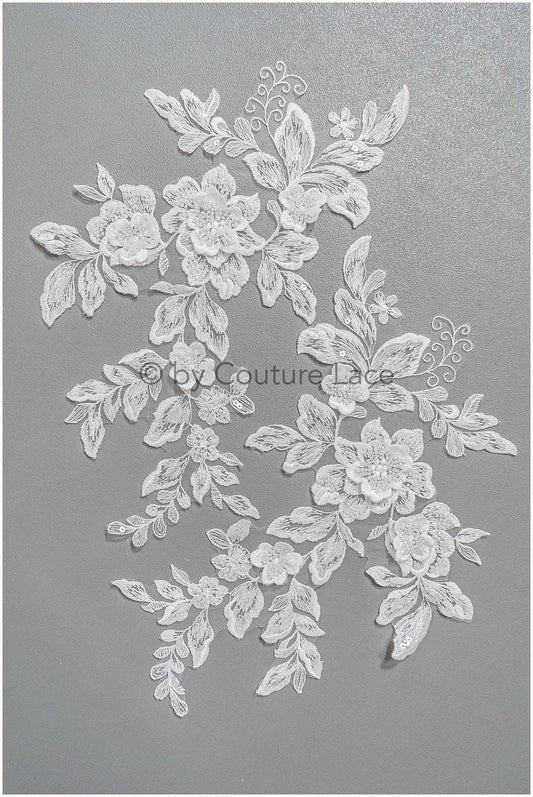 romantischer 3D Blumen Spitzen Aufnäher/ Baumwollblume Applikation/ Brautkleid Spitze Applikation/ Brautblume Applikation// A22-288