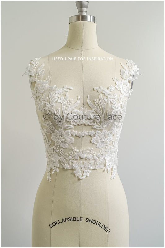 romantische Perlenblumen Spitze Aufnäher/ Baumwollblumen Applikation/ Brautkleid Spitze Applikation/ Brautblume Applikation// A22-298