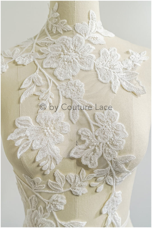 patch de dentelle de fleur de perle romantique/ applique de fleur de coton/ applique de dentelle de robe de mariée// A22-300