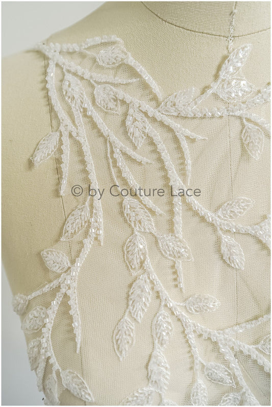 Patch de feuille romantique/ applique de feuille/ applique de dentelle de robe de mariée/ applique de feuille de mariée// A23-312