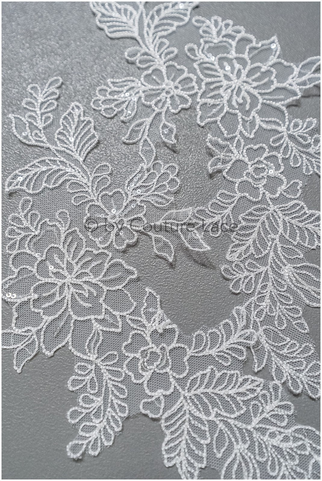 filigree wildflower lace patch/ off-white flower applique/ wedding dress lace applique/ bridal flower applique// A23-306/