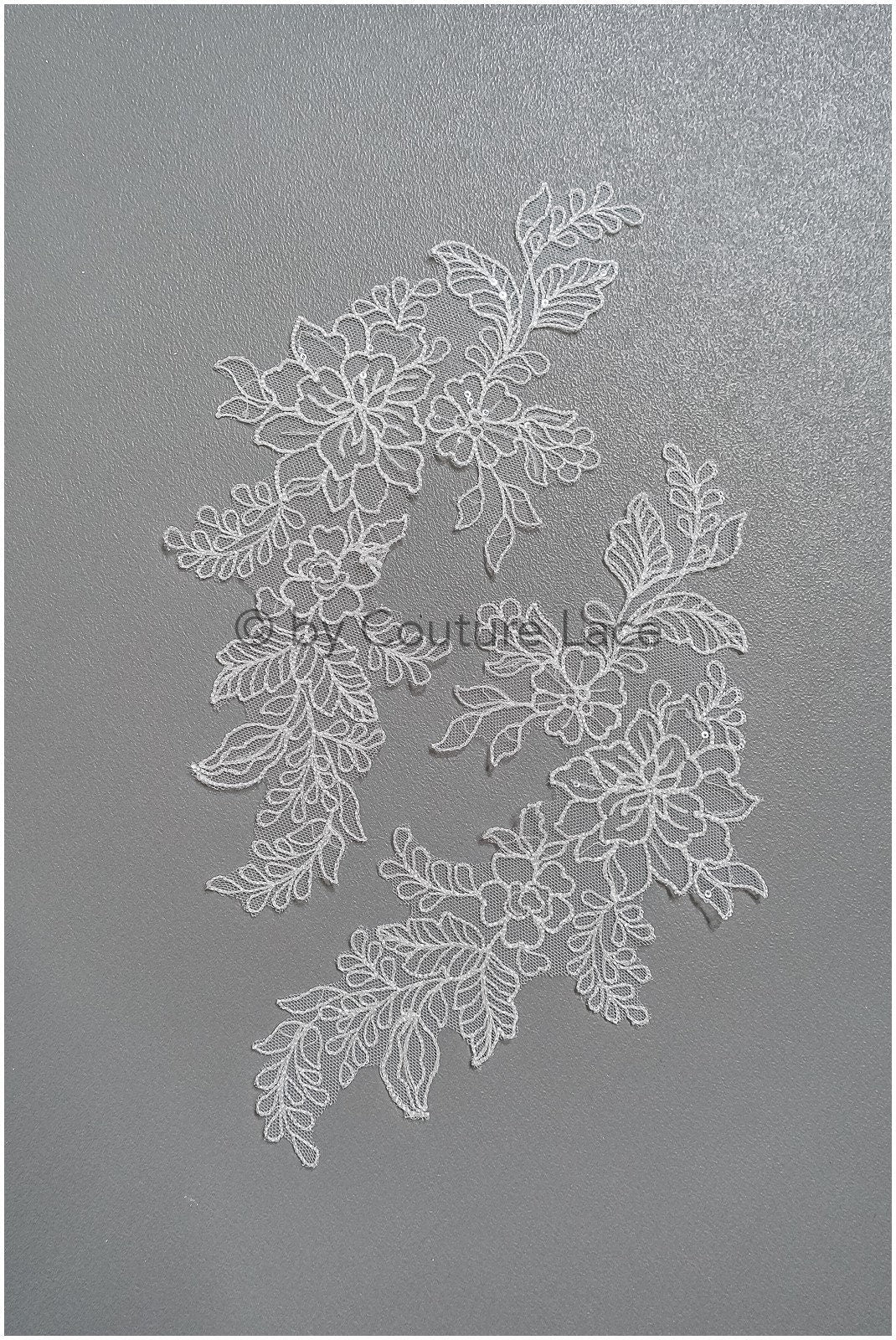 filigree wildflower lace patch/ off-white flower applique/ wedding dress lace applique/ bridal flower applique// A23-306/