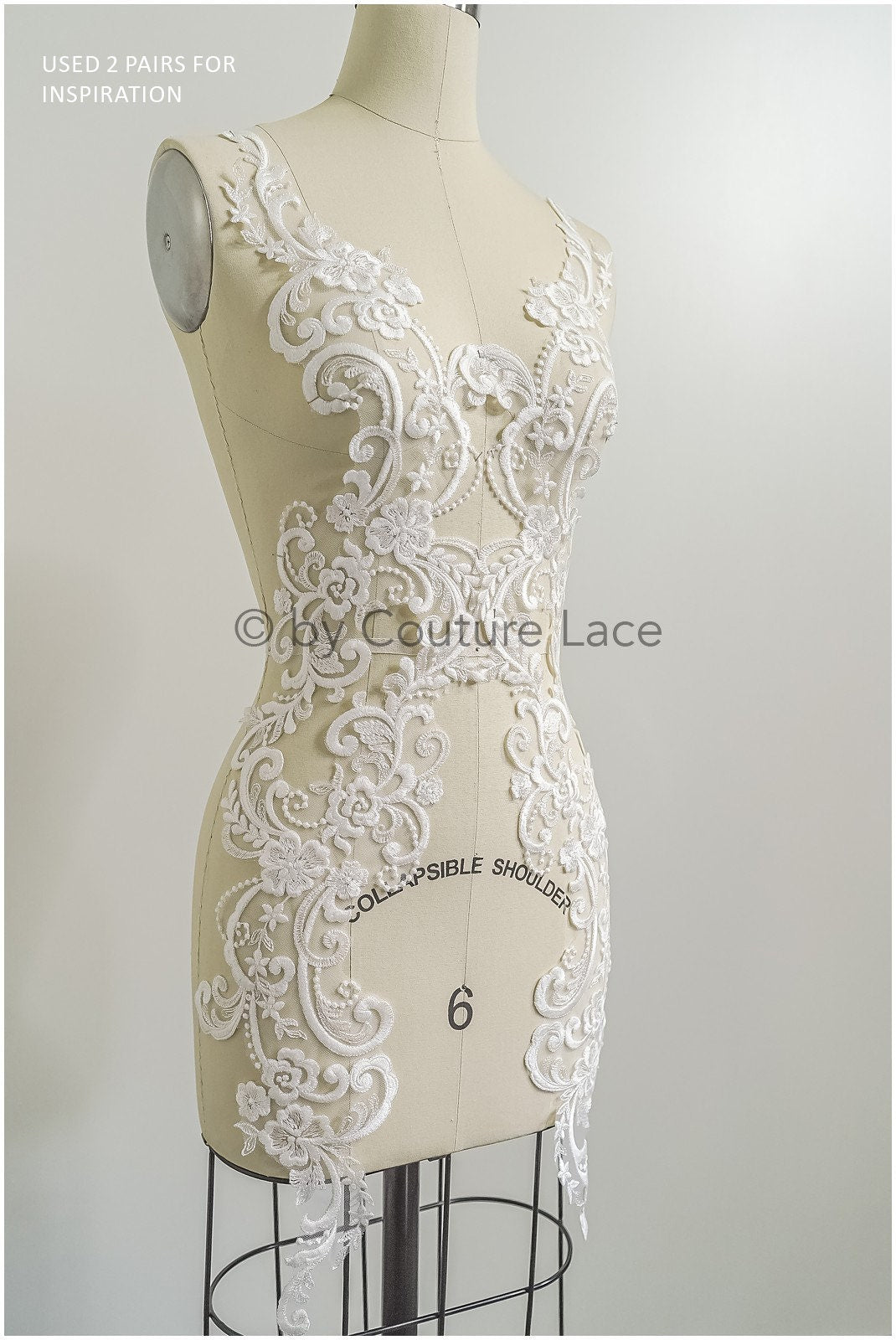 romantischer verschnörkelter Spitzen Aufnäher/ cremefarbene Ornament-Blumen-Applikation/ Brautkleid Spitze Applikation// A23-285