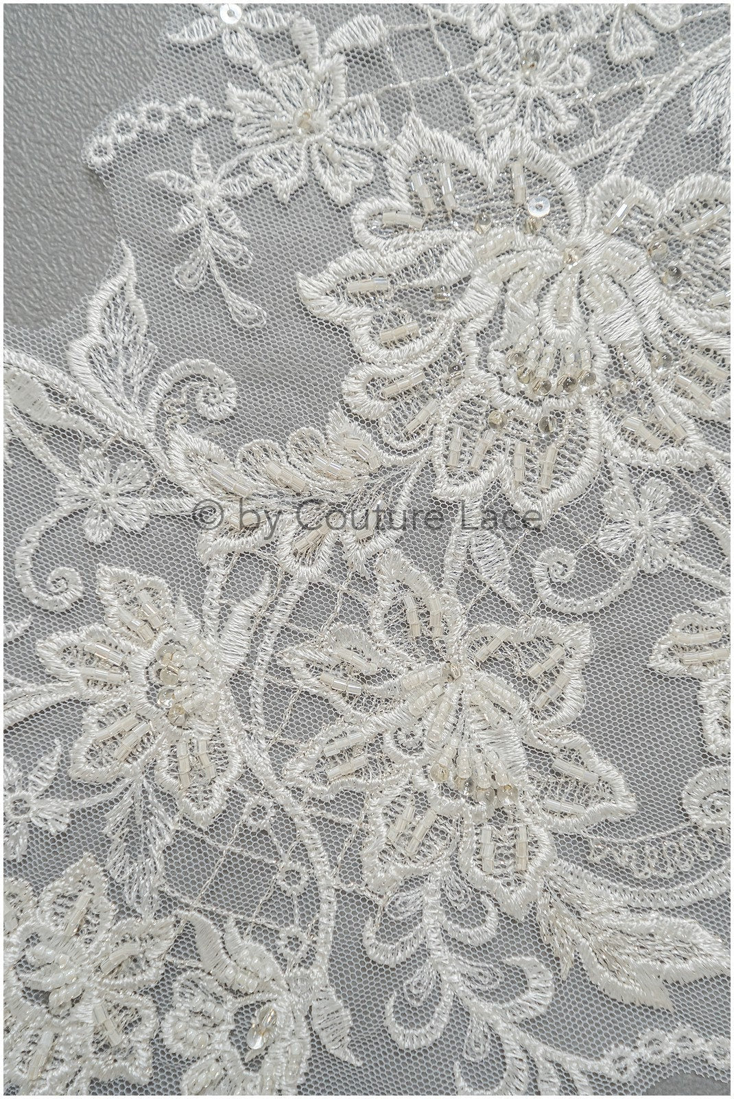 romantischer verzierter Spitzen Aufnäher/ cremeweiße Ornament Blumen Applikation/ Brautkleid Spitze Applikation/ Braut verzierte Muster Applikation// A23-232