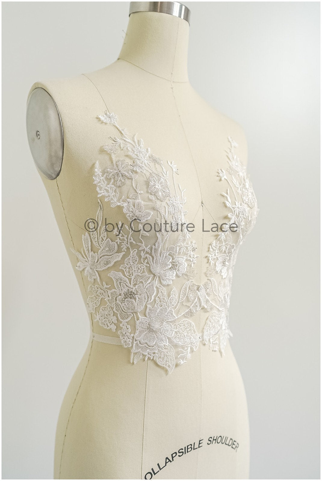 romantischer Wildblumen-Aufnäher/ Silberweiße Blumen Applikation/ Brautkleid Spitze Applikation/ Brautblumen Applikation// A23-315