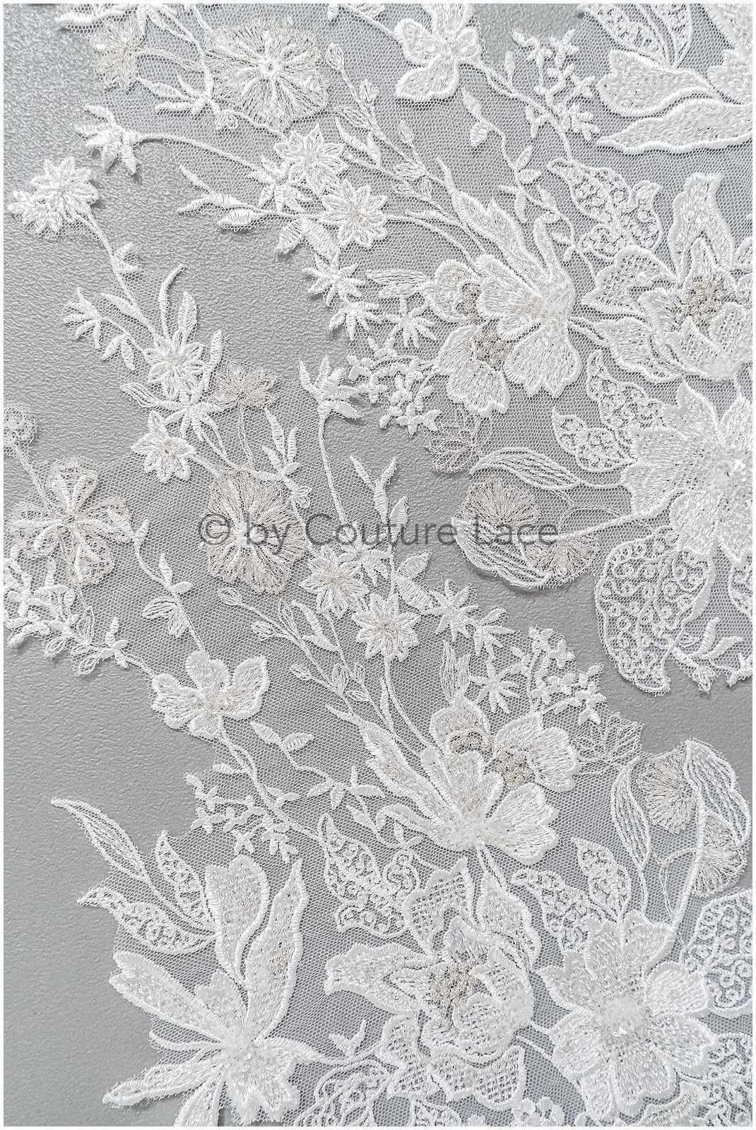 romantischer Wildblumen-Aufnäher/ Silberweiße Blumen Applikation/ Brautkleid Spitze Applikation/ Brautblumen Applikation// A23-315