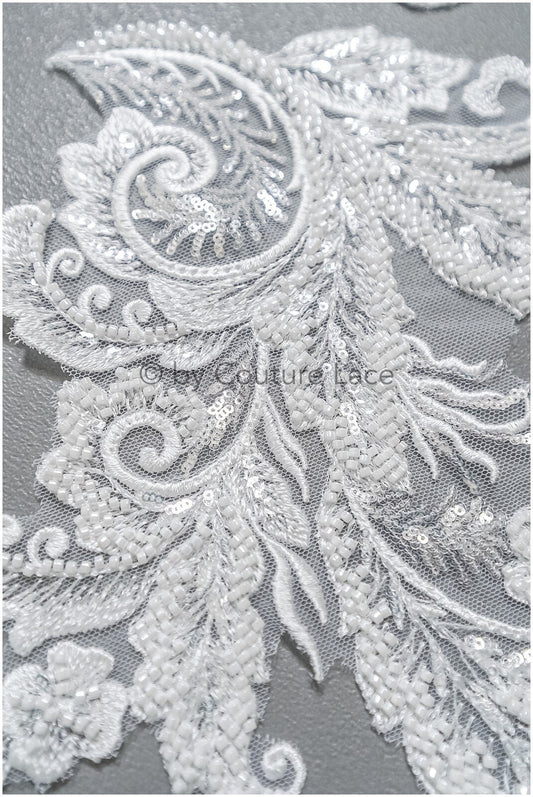 Patch perlé lourd/ Applique de fleur perlée/ Applique de dentelle de robe de mariée/ Applique de patch de feuille de mariée// A23-290