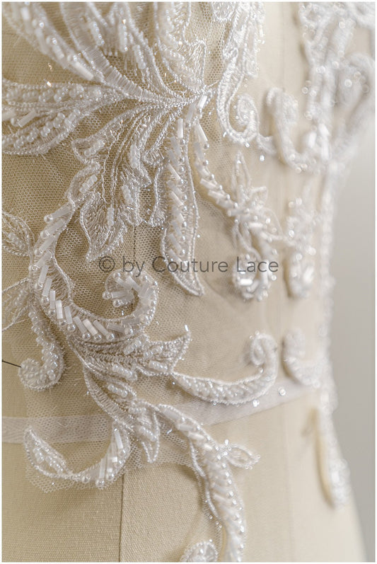 Patch de perles lourdes/ Applique de fleur de perle/ Applique de feuille de mariée/ Applique de feuille de mariée// A23-228