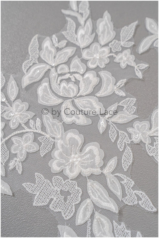 Applique de fleur 3D / Applique de dentelle de fleur 3D / Applique de robe de mariée / Applique de feuille / A23-075