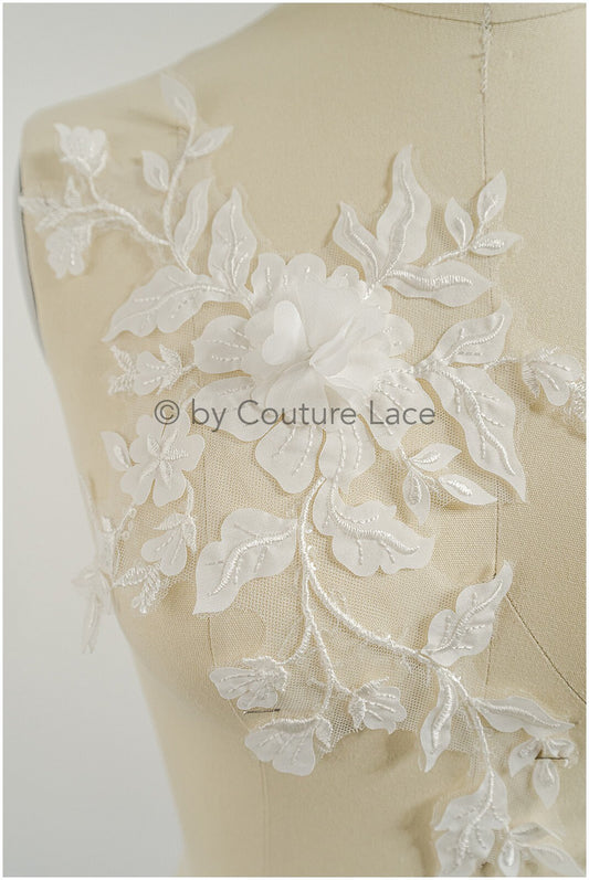 Applique de fleur 3D / Applique de dentelle de fleur 3D / Applique de robe de mariée / Applique de feuille / A23-105
