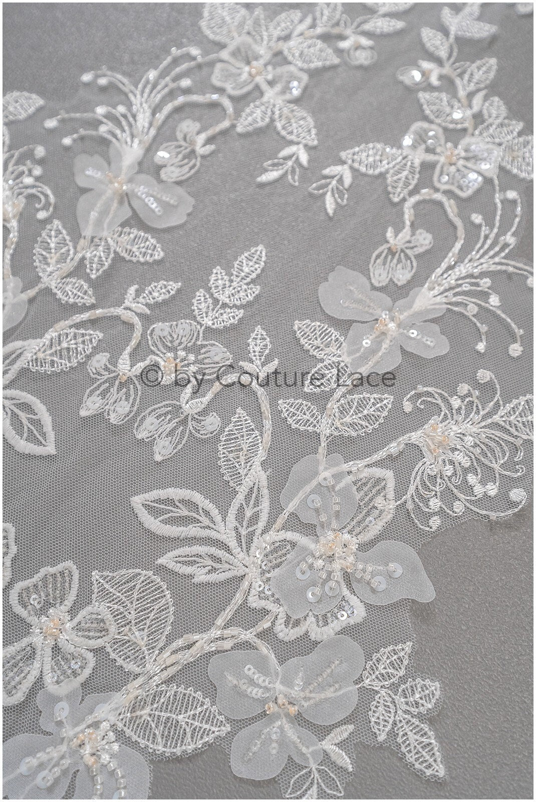 Pearl flower applique / pearl bridal patch / 3D flower applique / wedding dress lace applique / bridal leaf applique / A23-138
