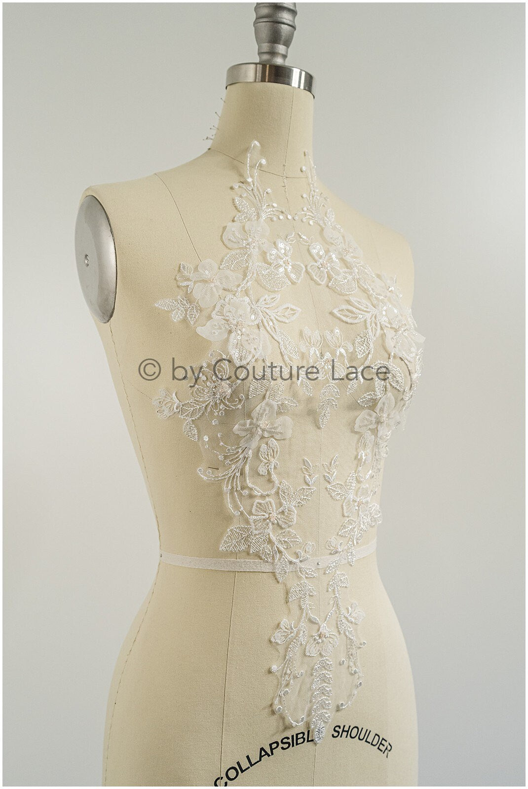 Pearl flower applique / pearl bridal patch / 3D flower applique / wedding dress lace applique / bridal leaf applique / A23-138