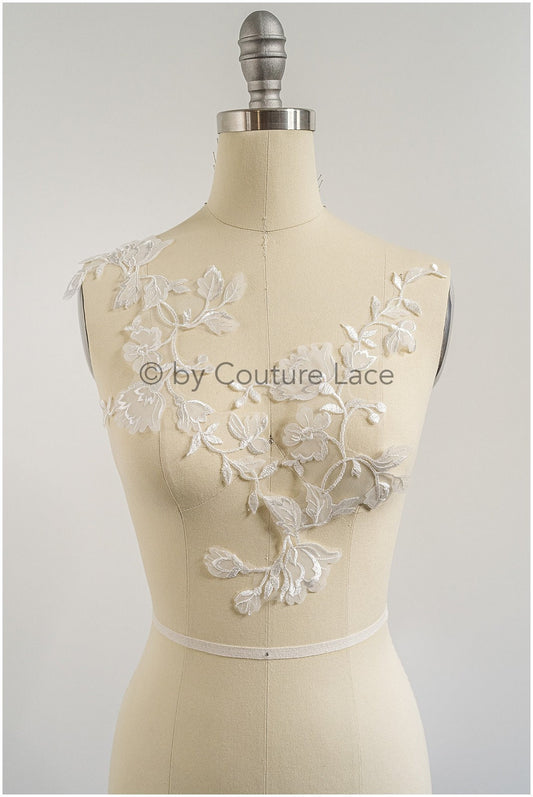 Applique de fleur 3D brodée / Patch nuptial / Applique de dentelle de robe de mariée / Applique de feuille de mariée / A23-166
