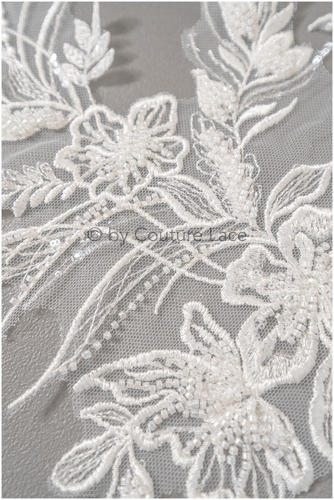 Pearl flower applique/Pearl bridal patch/Wedding dress lace applique/Bridal leaf applique/A23-318