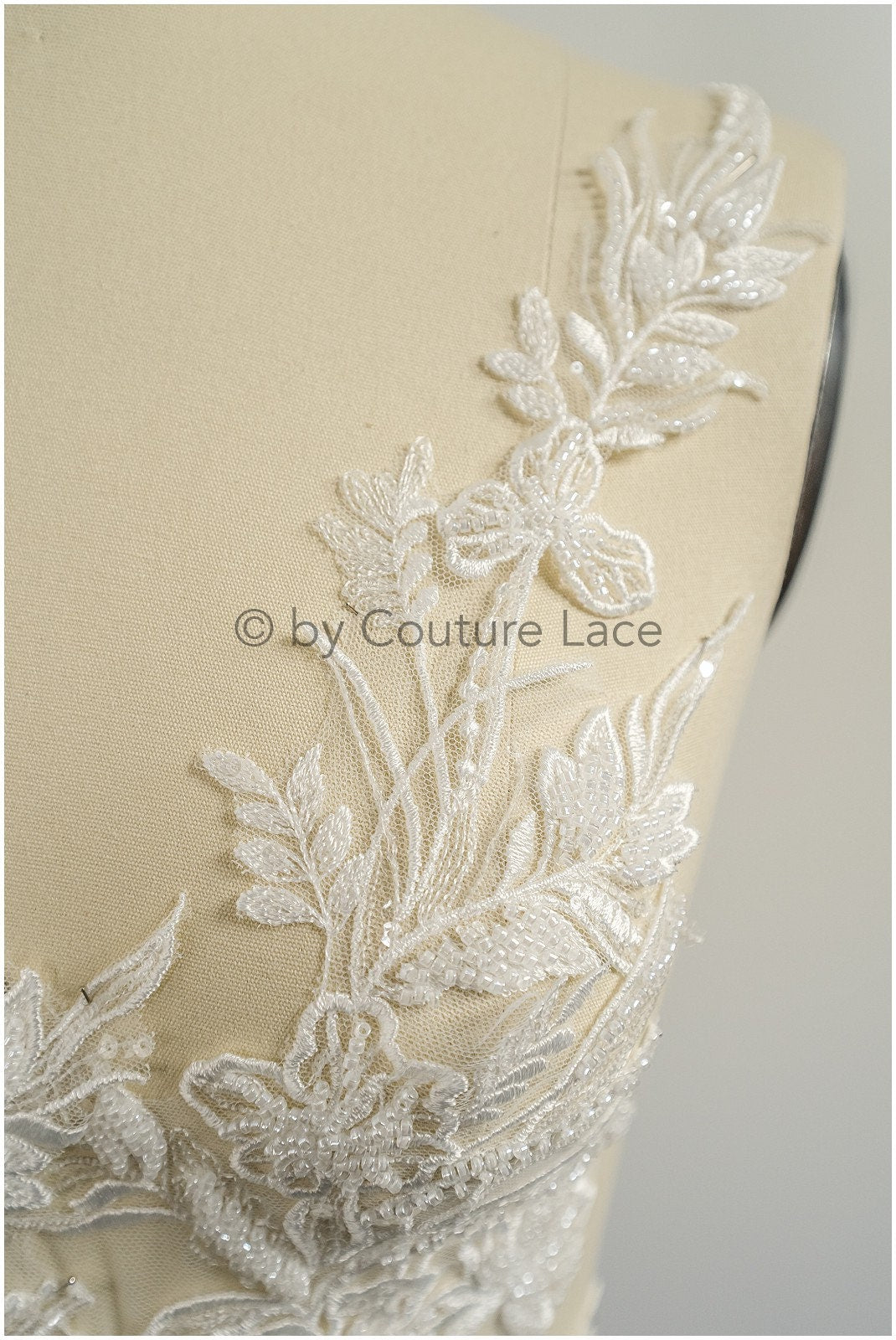 Pearl flower applique/Pearl bridal patch/Wedding dress lace applique/Bridal leaf applique/A23-318