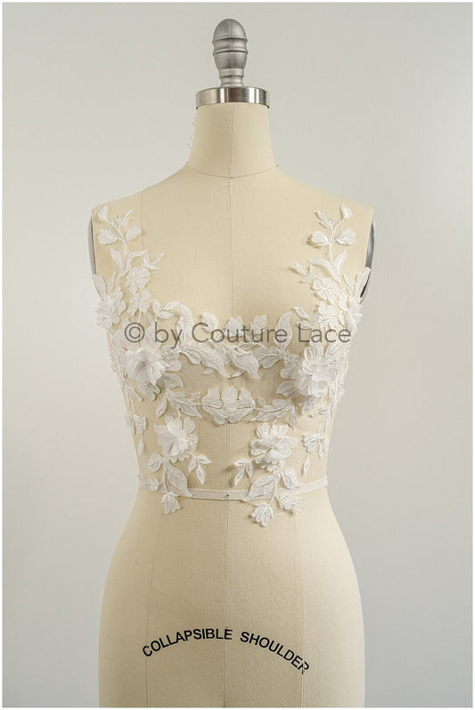Applique de fleur 3D / Applique de dentelle de fleur 3D / Applique de robe de mariée / Applique de feuille / A23-320