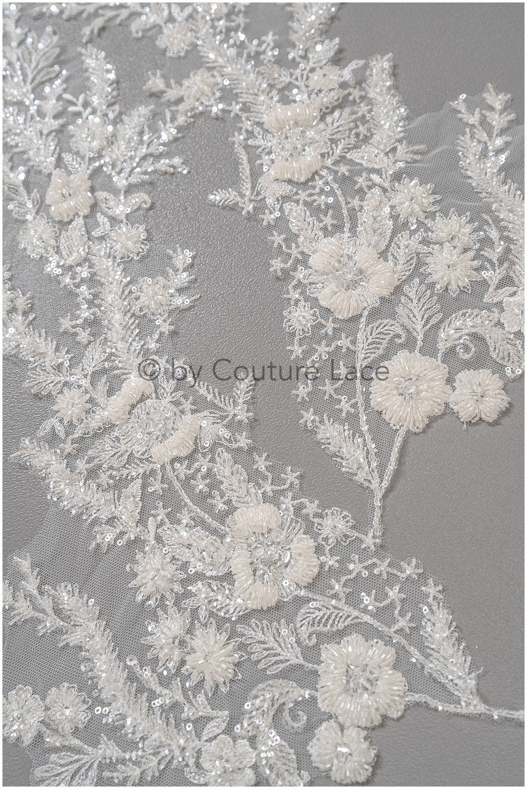 Pearl flower applique/Pearl bridal patch/Wedding dress lace applique/Bridal leaf applique/A23-330