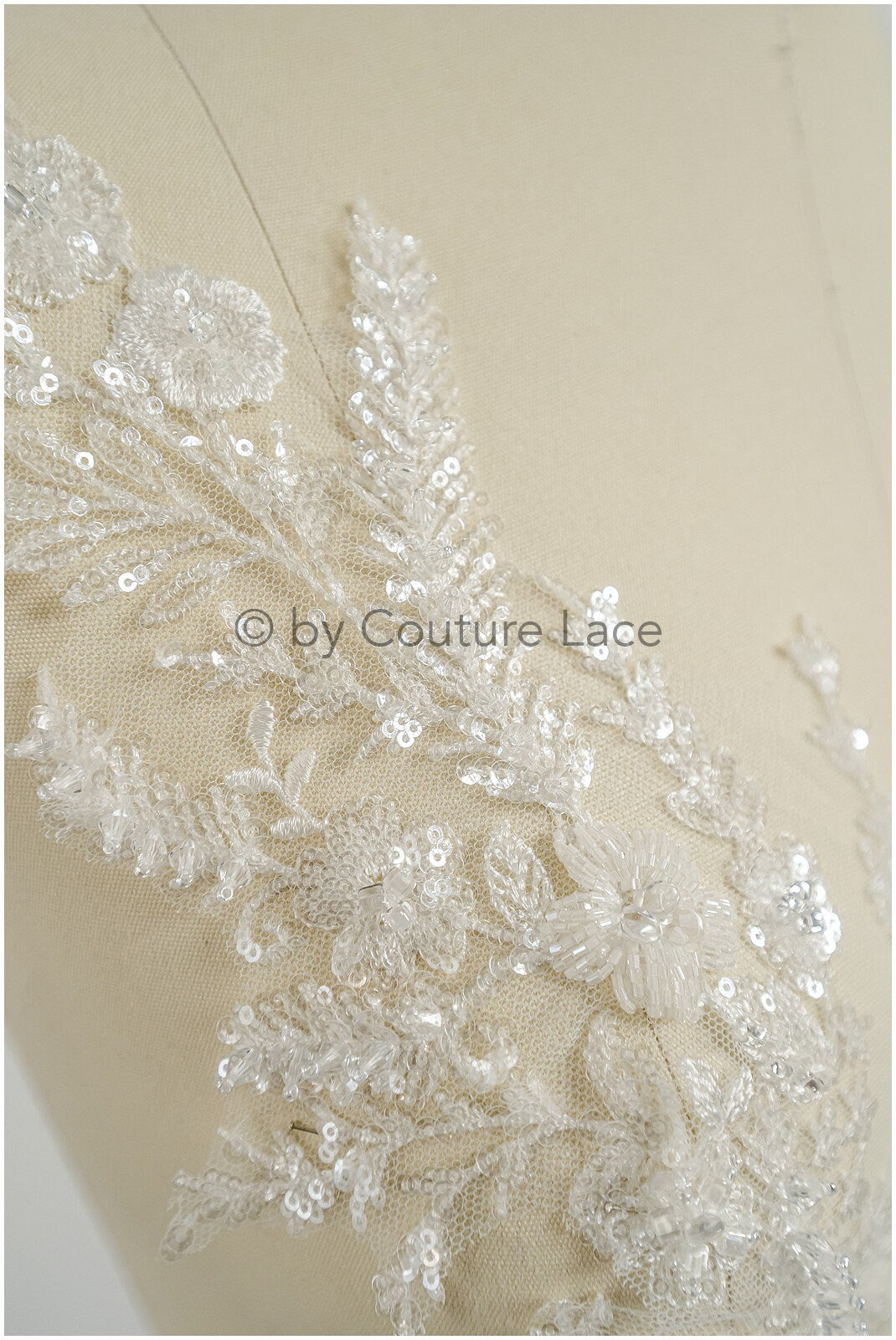 Pearl flower applique/Pearl bridal patch/Wedding dress lace applique/Bridal leaf applique/A23-330