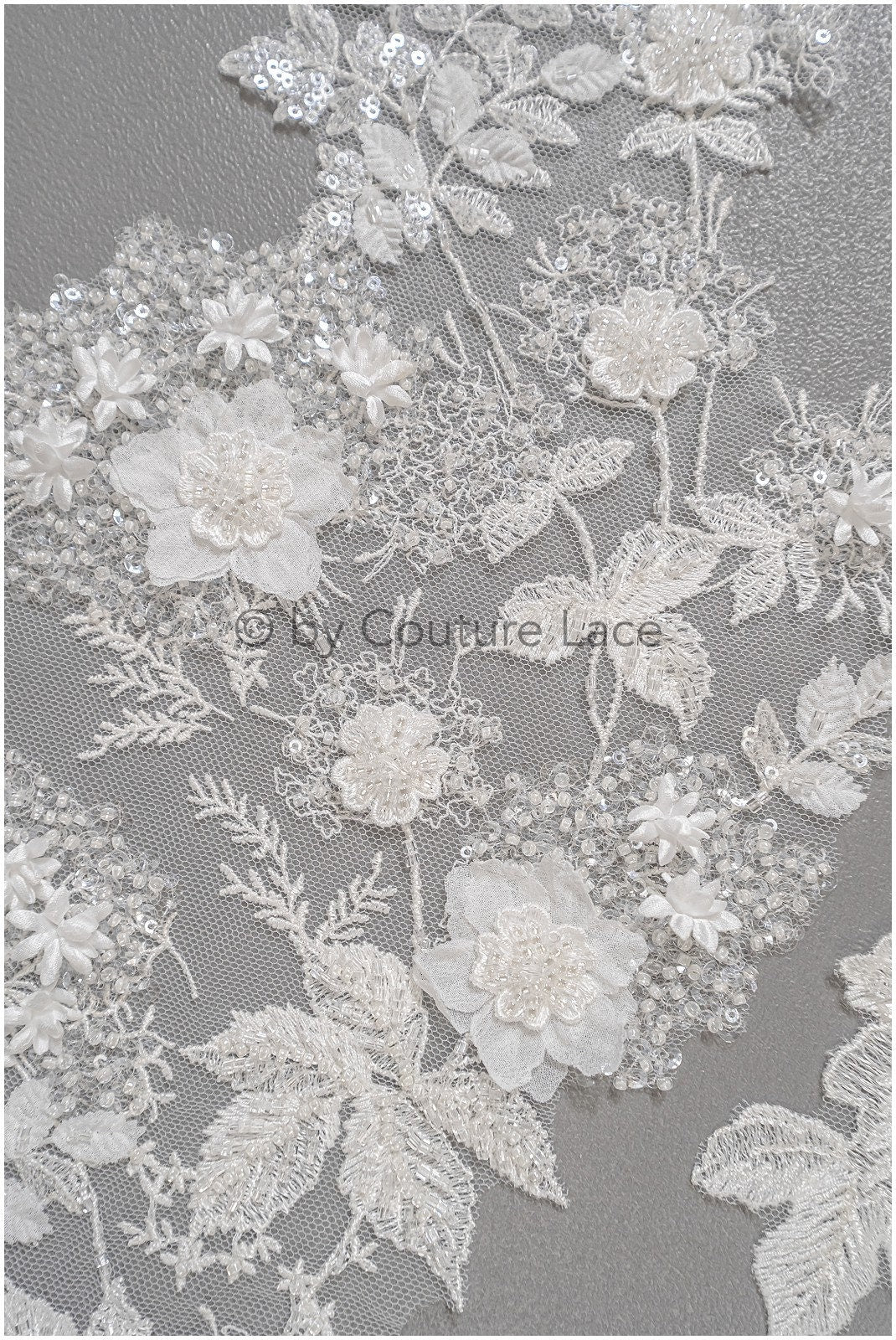3D Blumen Applikation / Perlen Braut Aufnäher / Hochzeitskleid Spitzenapplikation / Brautblatt Applikation / A23-331