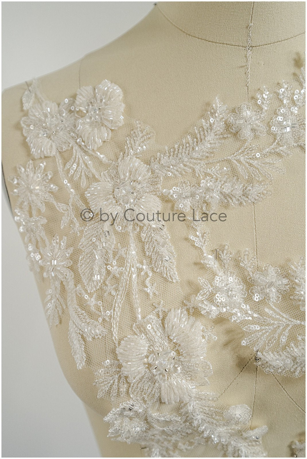 Perlen Perlen Blumen Applikation/ Perlen Braut Aufnäher/ Hochzeitskleid Spitze Applikation/ Brautblatt Applikation/ A23-332