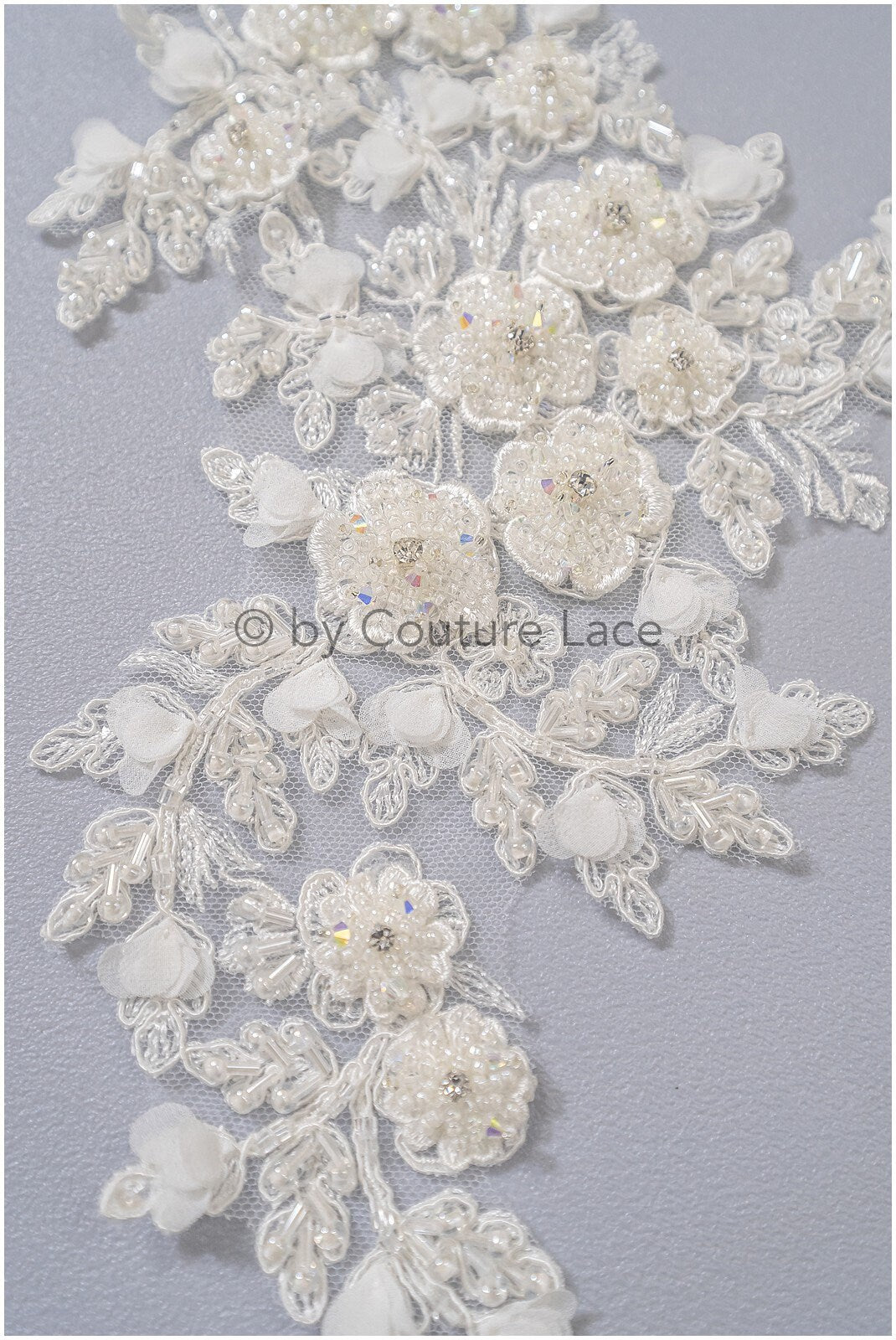 3D Blumen Applikation / Perlen Braut Aufnäher / Hochzeitskleid Spitzenapplikation / Brautblatt Applikation / A23-323