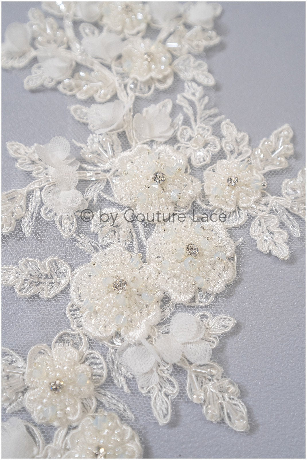 3D Blumen Applikation / Perlen Braut Aufnäher / Hochzeitskleid Spitzenapplikation / Brautblatt Applikation / A23-324