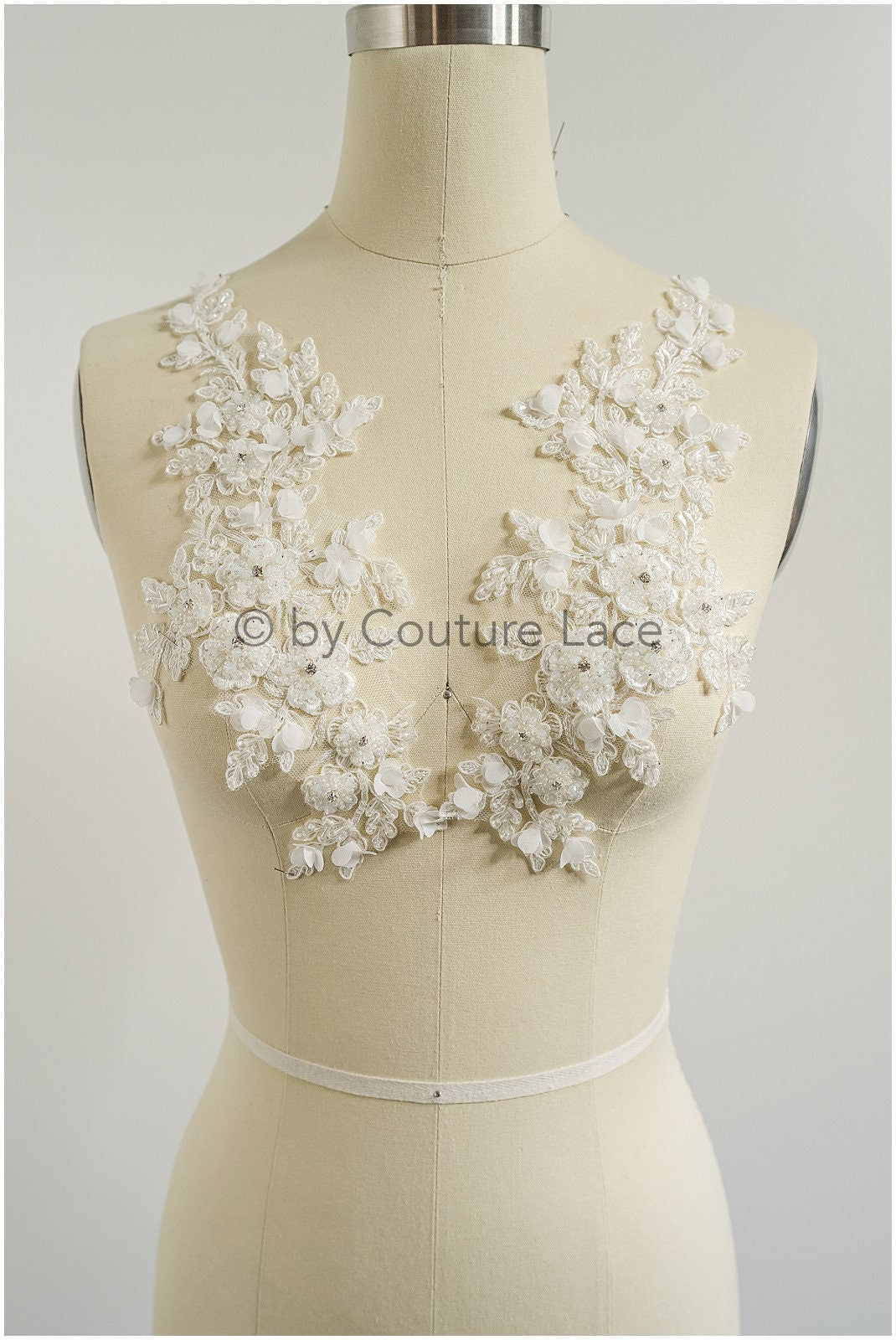 3D Blumen Applikation / Perlen Braut Aufnäher / Hochzeitskleid Spitzenapplikation / Brautblatt Applikation / A23-324