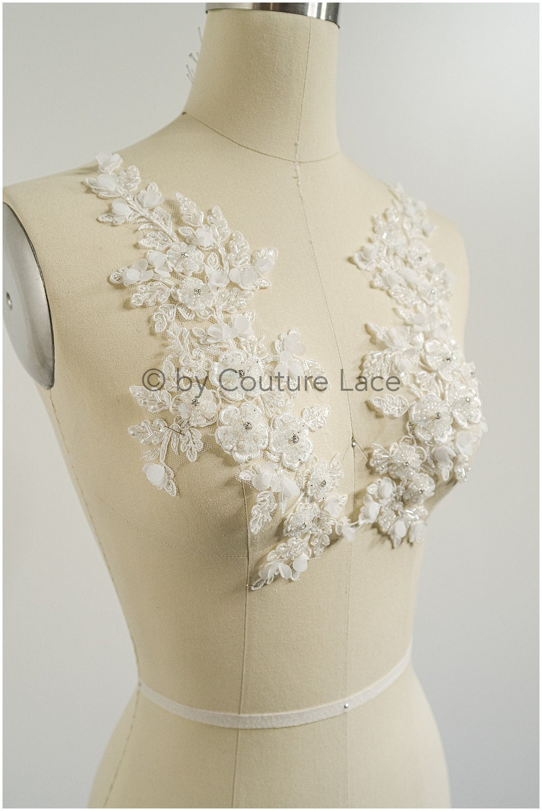 3D Blumen Applikation / Perlen Braut Aufnäher / Hochzeitskleid Spitzenapplikation / Brautblatt Applikation / A23-324