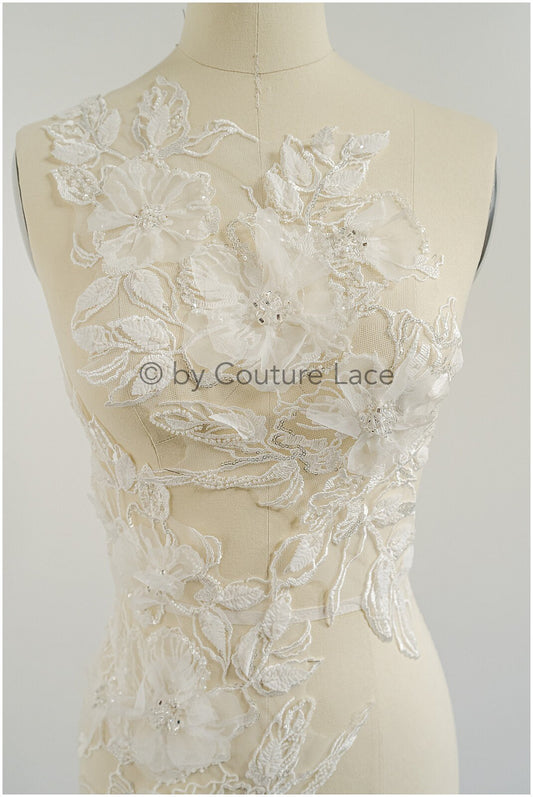 Applique de fleur 3D / Patch de mariée perle / Patch de mariée / Applique de feuille / Applique de dentelle de robe de mariée / A23-328