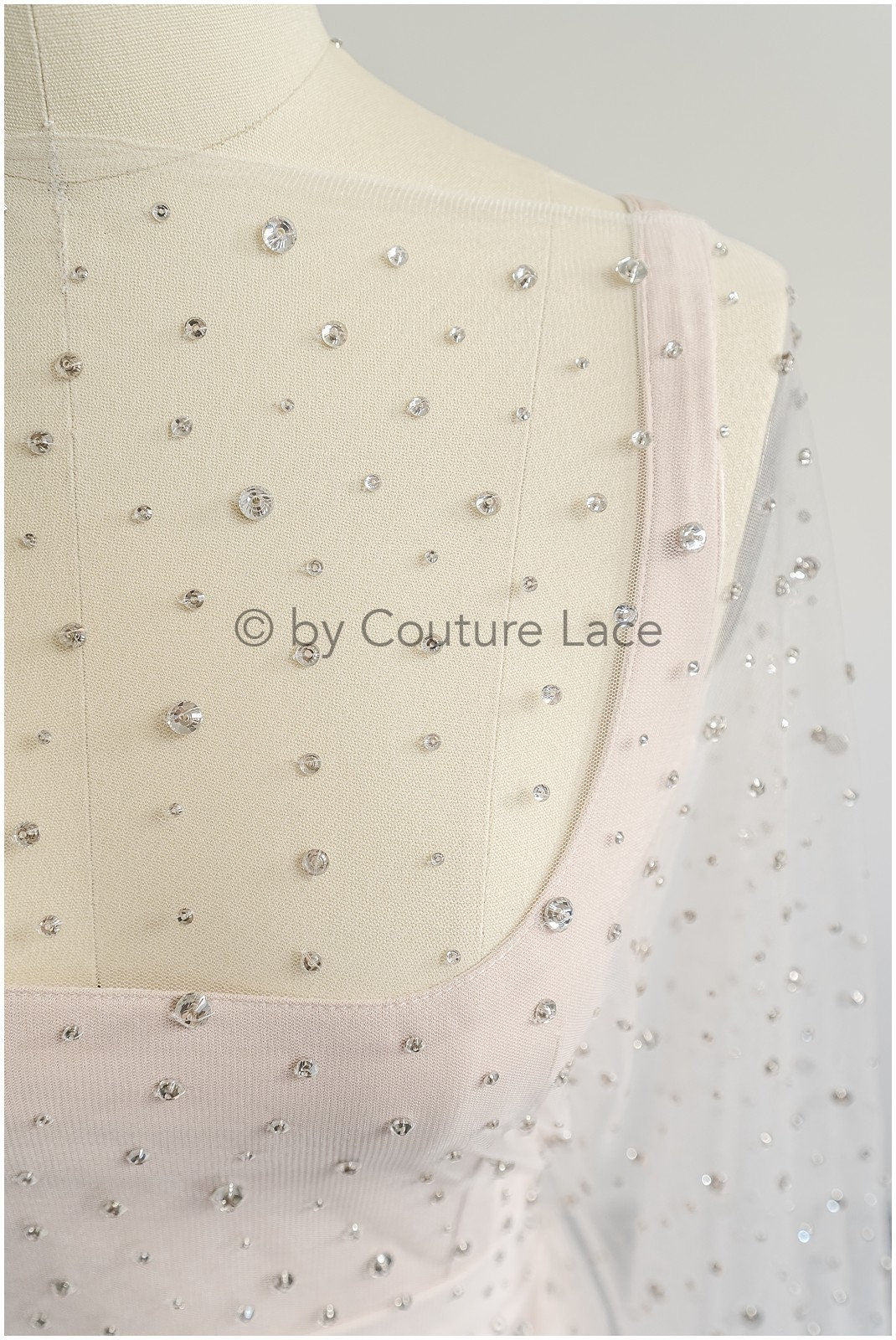 Tulle fabric with small rhinestones/ Couture fabric with rhinestones/ Swarovski tulle fabric/ Rhinestone tulle for wedding dress & veil// L23-524