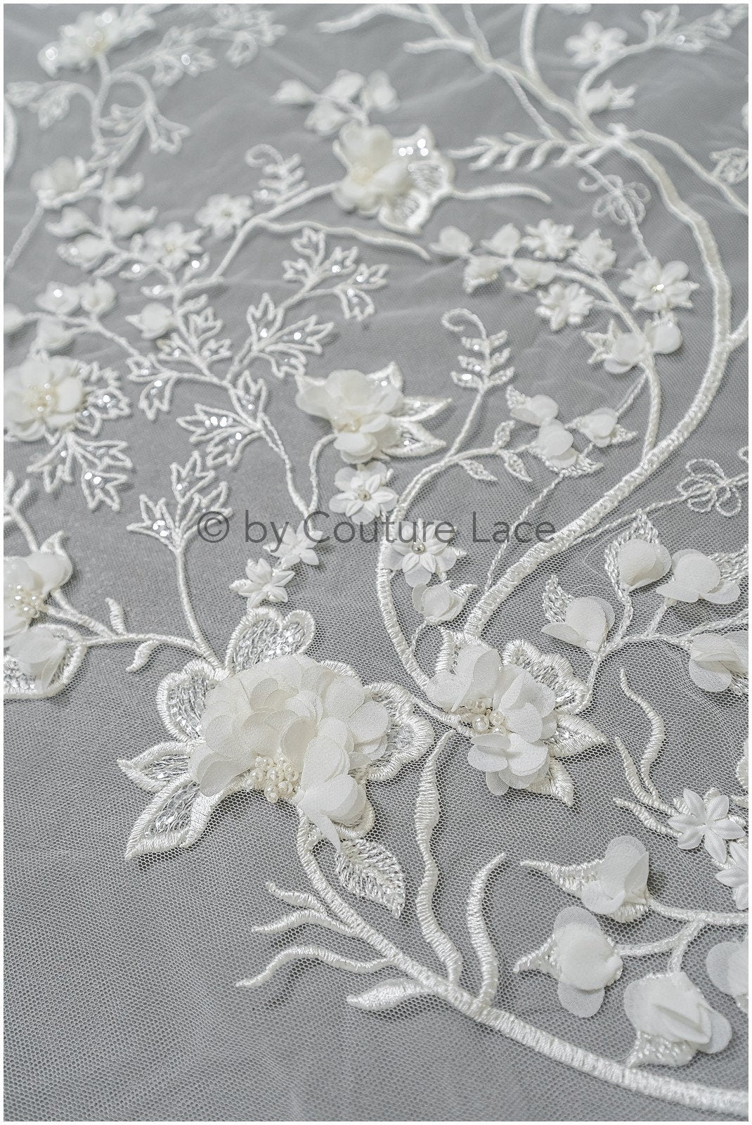 Perlen Brautspitzenstoff Off-White/ 3D Blumen Perlen Spitze/ schwere Perlenspitze/ Couture Spitzenstoff/ Brautspitzenstoff// L23-529