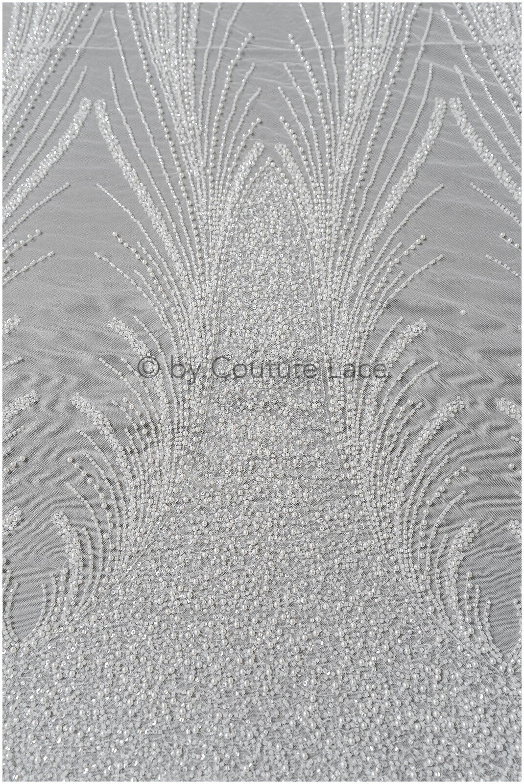 Wunderschöner perlenbesetzter Spitzenstoff Off-White/ Couture Spitzenstoff mit Perlen & Pailletten/ Brautspitze// L23-502