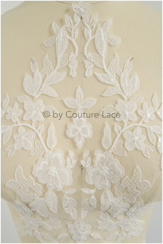 Applique de fleur 3D / Applique de dentelle de fleur 3D / Applique de dentelle de robe de mariée / Applique de feuille de mariée / A23-024