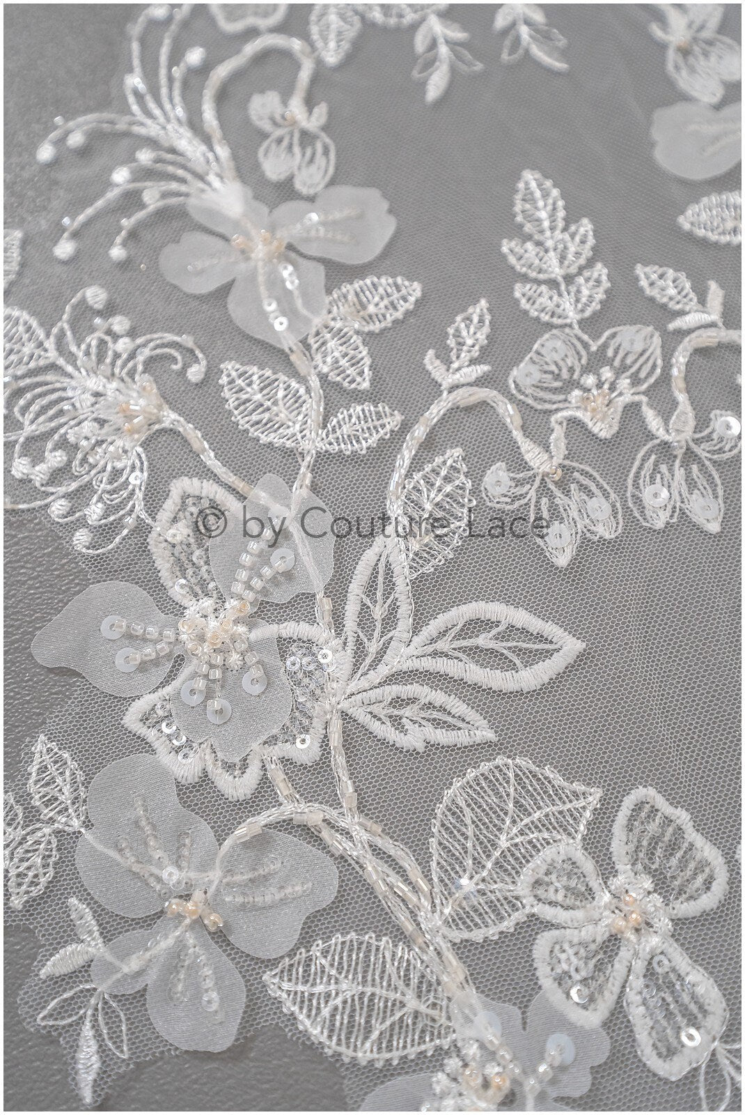 Pearl flower applique / pearl bridal patch / 3D flower applique / wedding dress lace applique / bridal leaf applique / A23-138