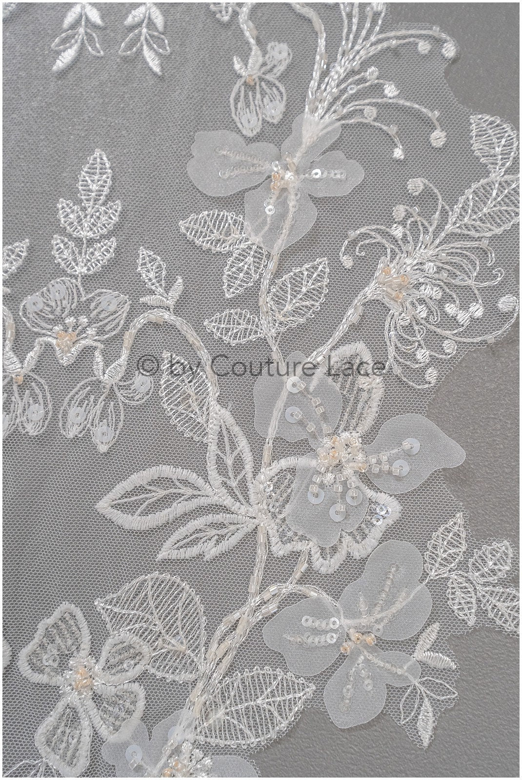 Pearl flower applique / pearl bridal patch / 3D flower applique / wedding dress lace applique / bridal leaf applique / A23-138