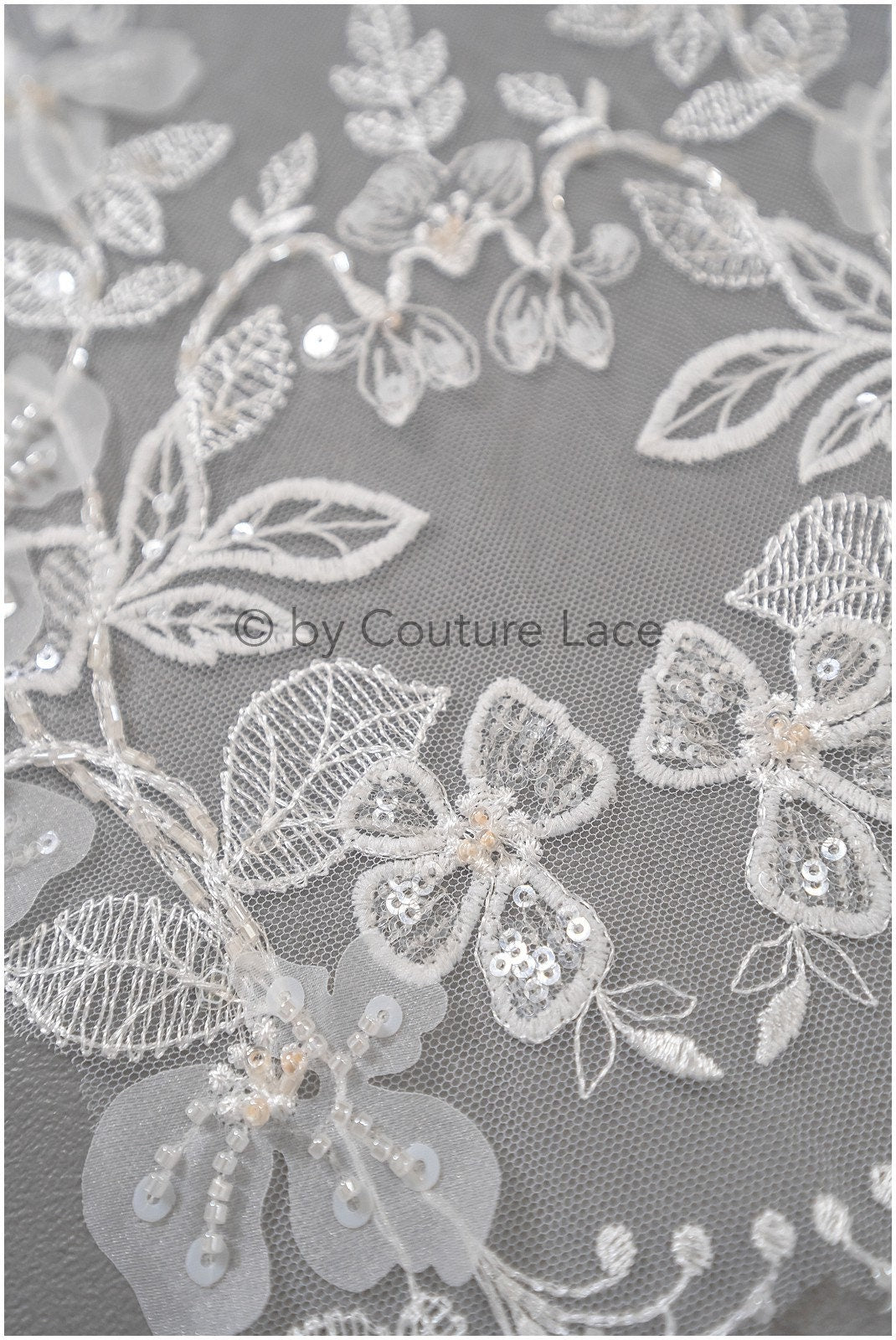 Pearl flower applique / pearl bridal patch / 3D flower applique / wedding dress lace applique / bridal leaf applique / A23-138