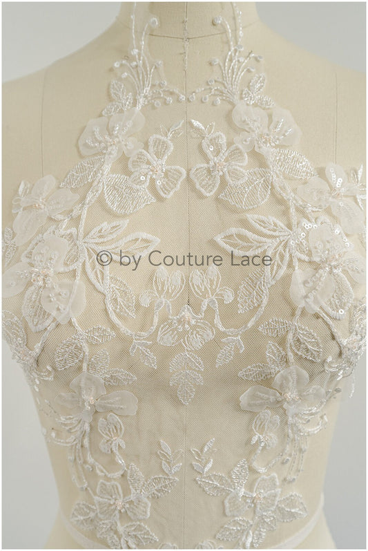 Applique de fleur de perle / Patch de mariée de perle / Applique de fleur 3D / Applique de dentelle de robe de mariée / Applique de feuille de mariée / A23-138