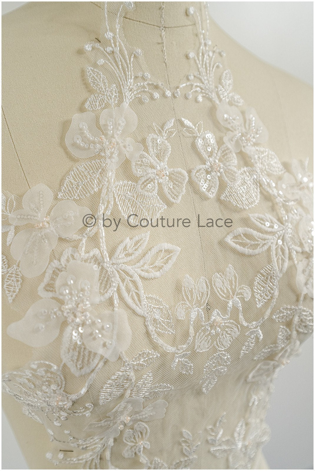 Pearl flower applique / pearl bridal patch / 3D flower applique / wedding dress lace applique / bridal leaf applique / A23-138