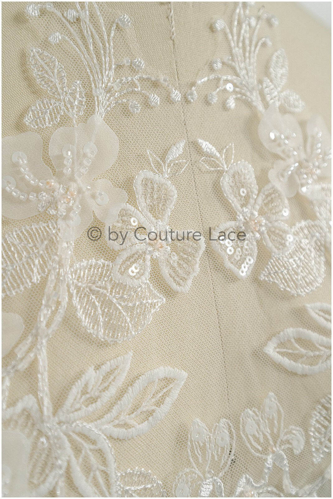 Pearl flower applique / pearl bridal patch / 3D flower applique / wedding dress lace applique / bridal leaf applique / A23-138