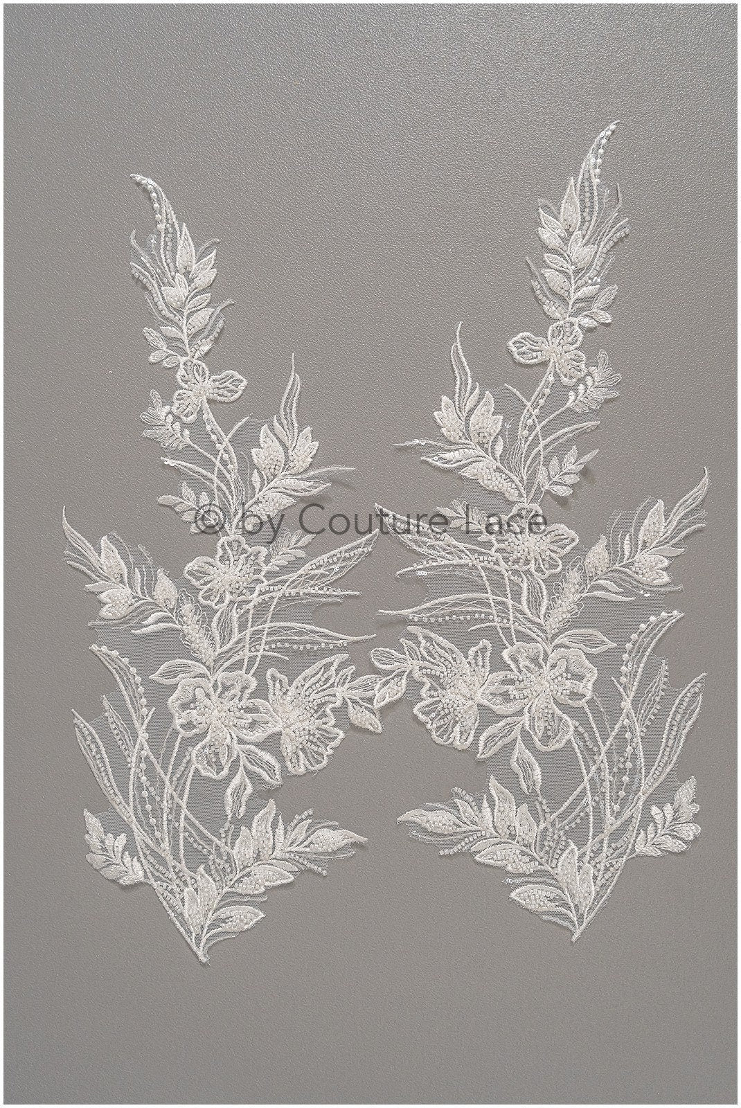 Pearl flower applique/Pearl bridal patch/Wedding dress lace applique/Bridal leaf applique/A23-318
