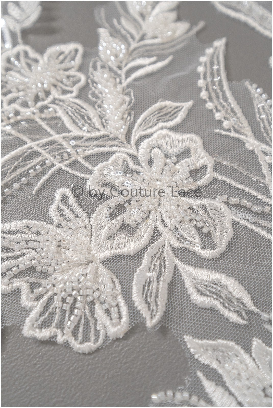 Pearl flower applique/Pearl bridal patch/Wedding dress lace applique/Bridal leaf applique/A23-318