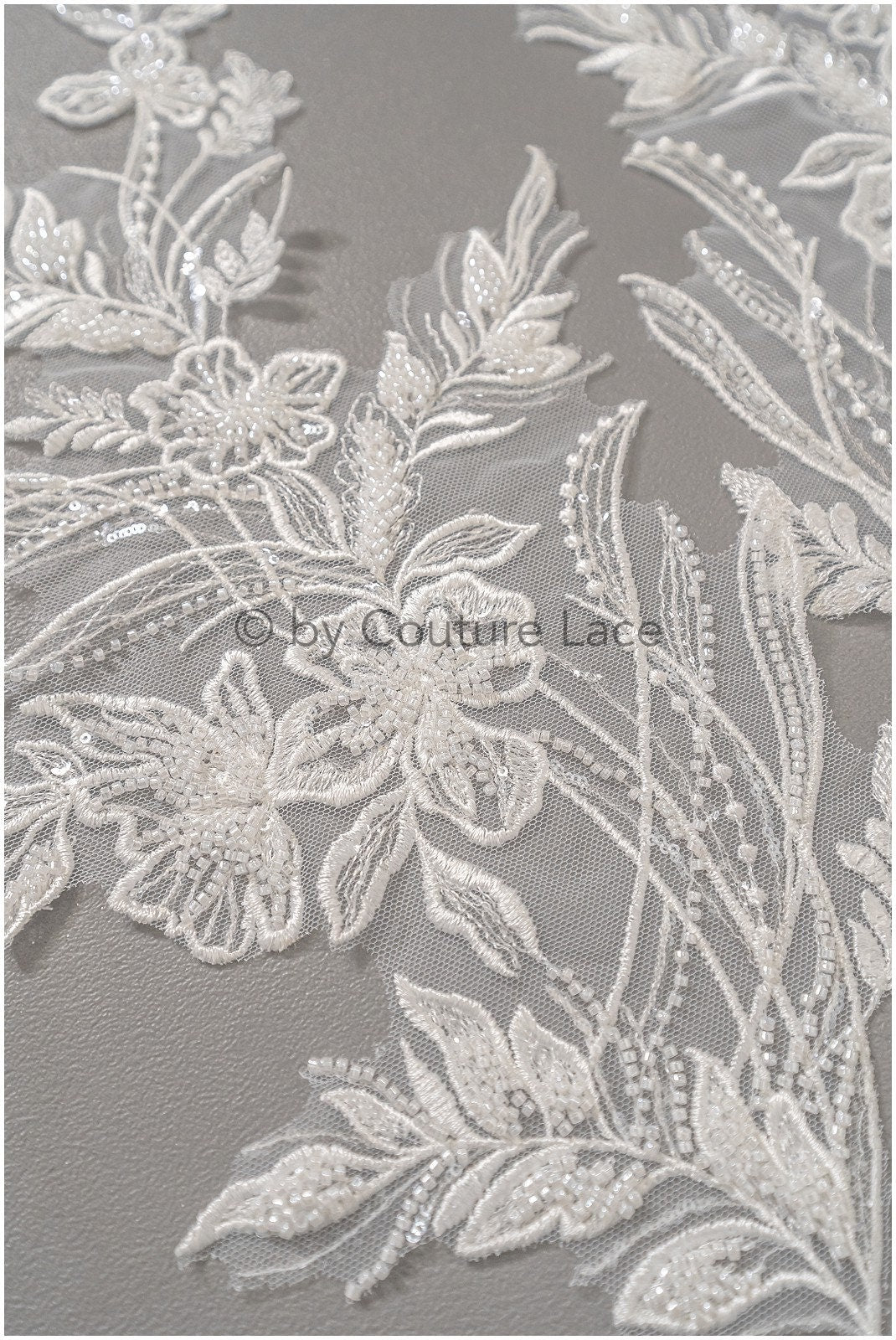 Pearl flower applique/Pearl bridal patch/Wedding dress lace applique/Bridal leaf applique/A23-318