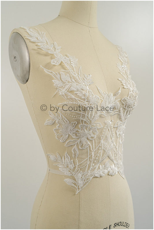 Perlen Blumen Applikation/ Perlen Braut Aufnäher/ Hochzeitskleid Spitzenapplikation/ Brautblatt Applikation/ A23-318