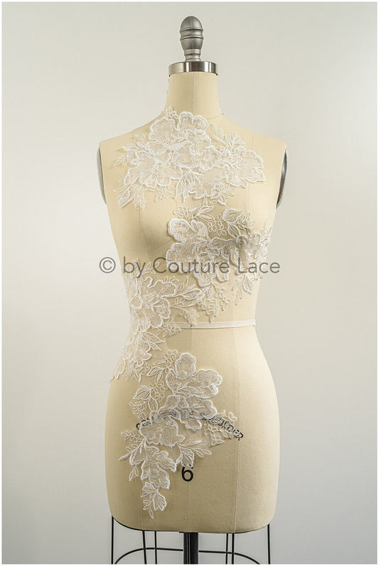 Applique de fleur de mariage/ applique de dentelle de fleur/ applique de robe romantique/ applique de feuille/ A23-322