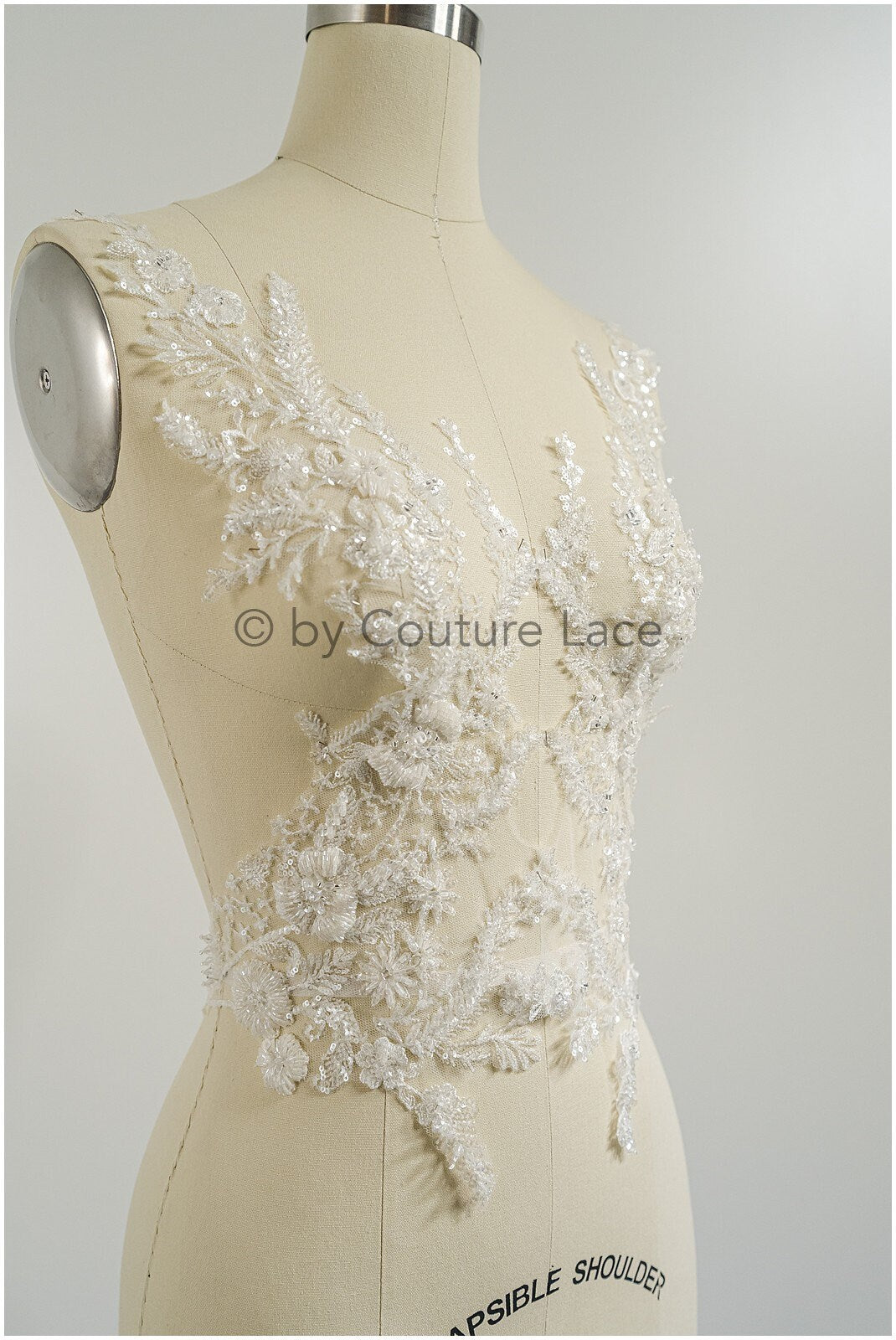 Pearl flower applique/Pearl bridal patch/Wedding dress lace applique/Bridal leaf applique/A23-330
