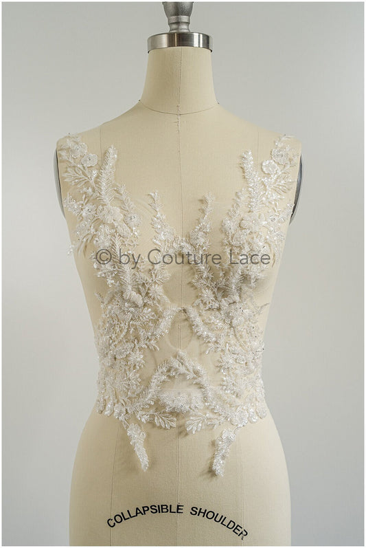 Perlen Blumen Applikation/ Perlen Braut Aufnäher/ Hochzeitskleid Spitzenapplikation/ Brautblatt Applikation/ A23-330