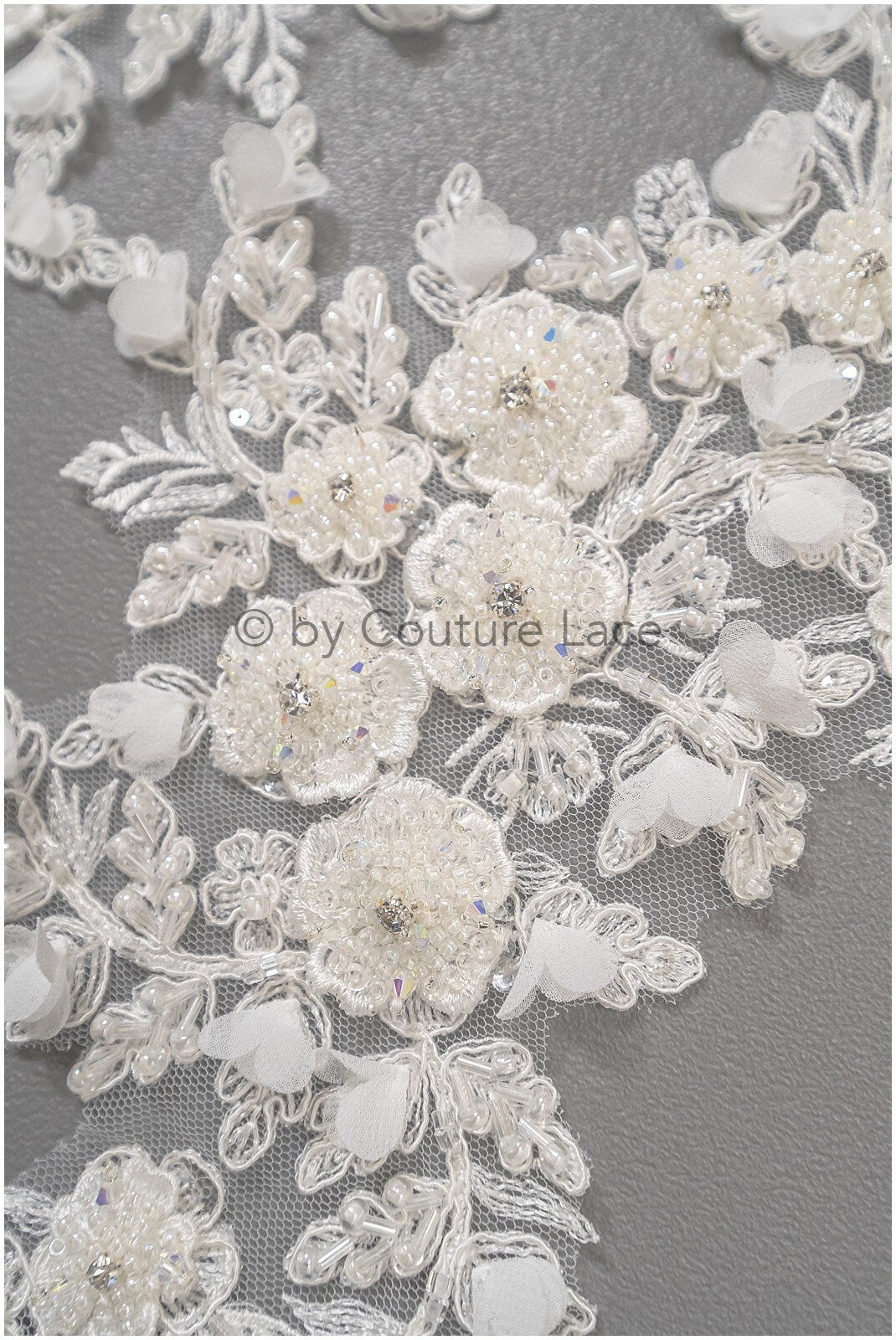 3D Blumen Applikation / Perlen Braut Aufnäher / Hochzeitskleid Spitzenapplikation / Brautblatt Applikation / A23-323