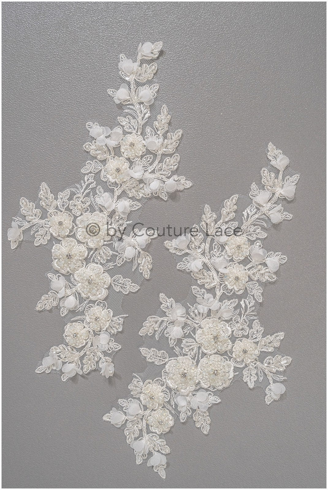 3D Blumen Applikation / Perlen Braut Aufnäher / Hochzeitskleid Spitzenapplikation / Brautblatt Applikation / A23-324